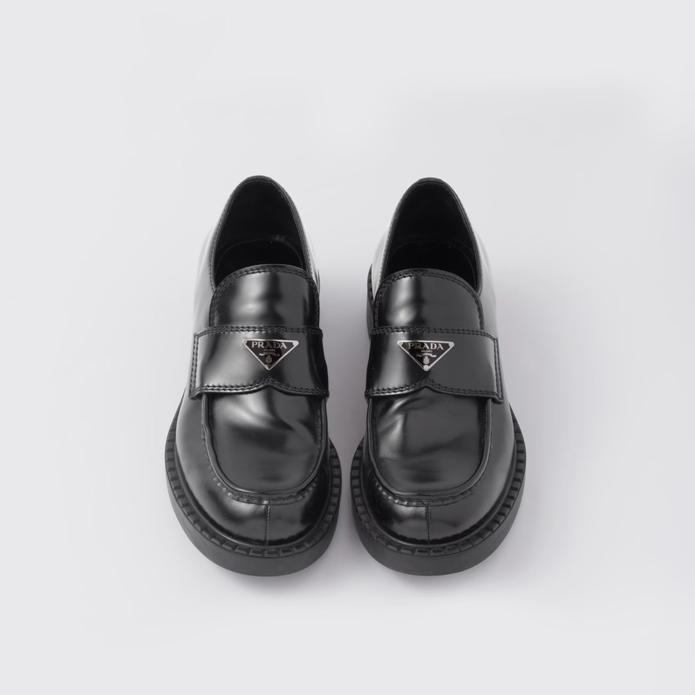 PRADA Chocolate brushed leather loafers